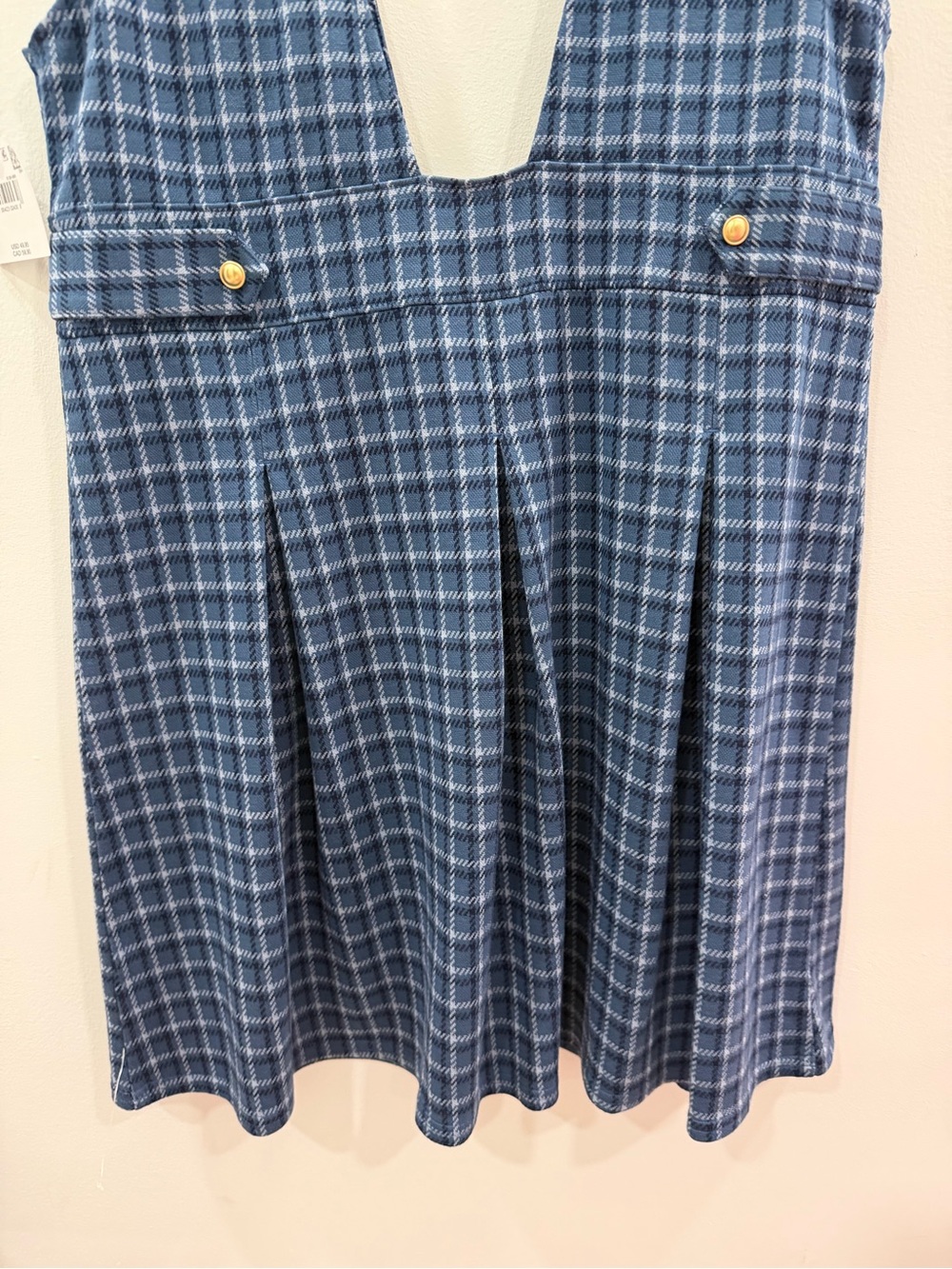 AEO Plaid Indigo Pinafore Mini Dress - Women size Large new - Picture 9 of 9